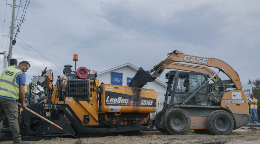 Asphalt Paving and Reconstruction | Totus Group Asphalt paving crew placing new asphalt using a paver and skid steer on a commercial site in Ontario