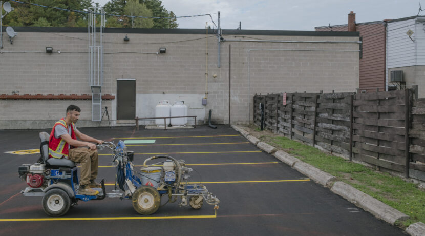 Asphalt Line Painting and Parking Lot Markings – GTA Line painting and pavement markings applied on a freshly paved commercial parking lot in the Greater Toronto Area